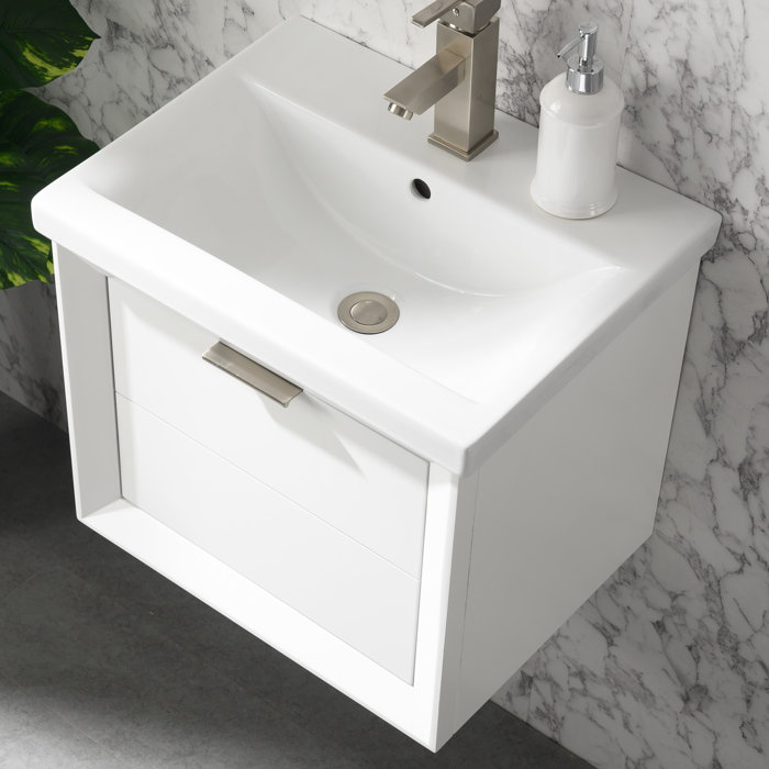 Everly Quinn Draven 20.39'' Wall Mounted Single Bathroom Vanity with Porcelain Vanity Top